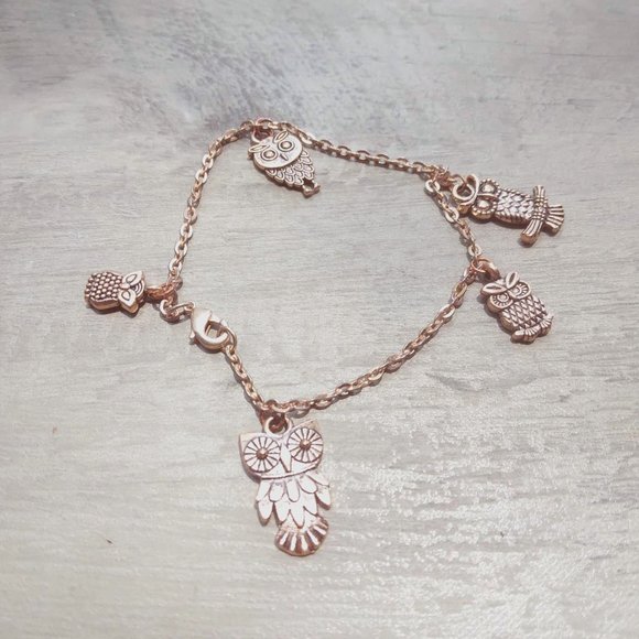 MystixWonders Jewelry Rose Gold Owl Charm Bracelet Poshmark